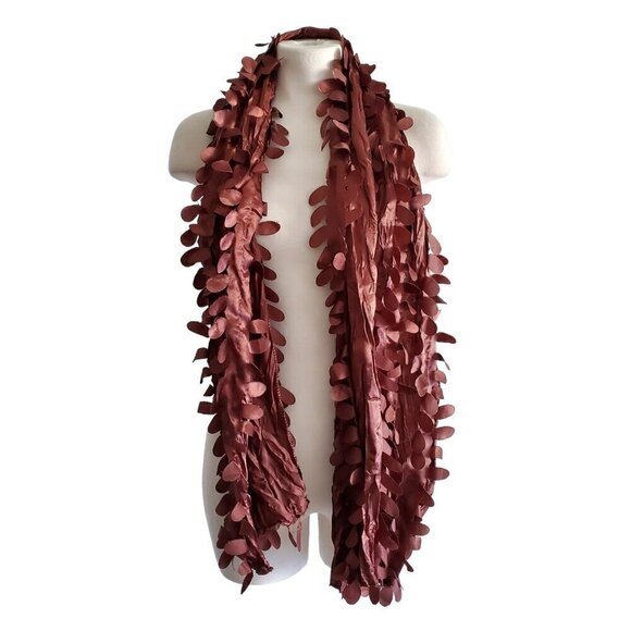 Cool Whimsigoth Eclectic Frilly Brown Laser Cut Long Scarf 64" x 14" Length - Picture 2 of 9